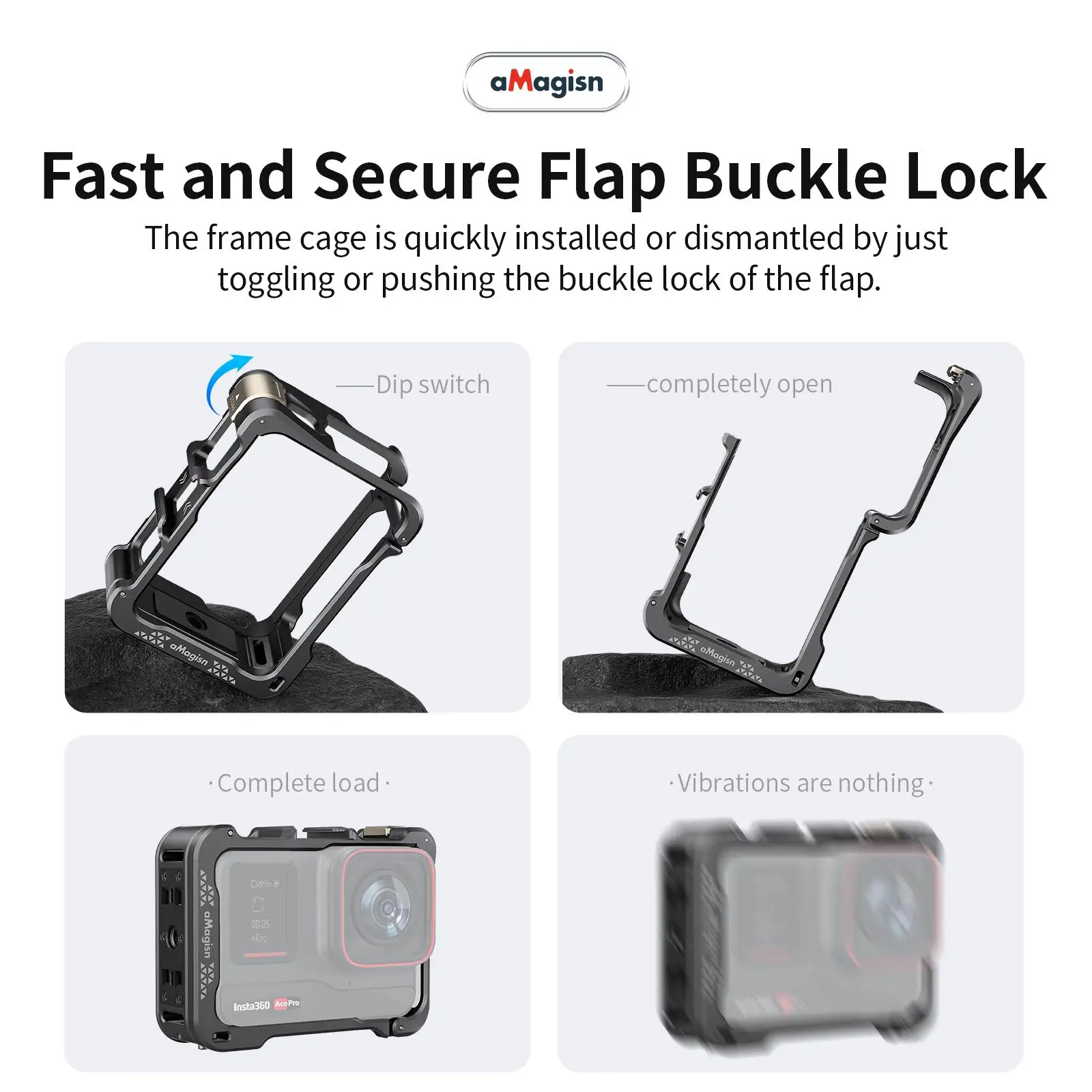Magisn Metal Action Camera Cage for Insta360 Ace/Ace Pro Portable Quick Release Protection Frame Aluminium Alloy Housing Frame action camera accessory action camera protector