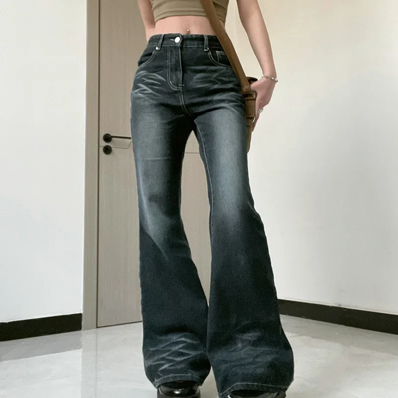 Women's High Waisted Jeans Wide Flare Leg Denim Pants Y2K Patterned Baggy Flared Hem Stretch Bell Bottom Trousers Streetwear 3