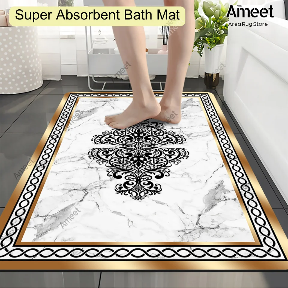 

Luxury Bathroom Rugs Water Absorbent Golden Bath Mat Super Non-slip Shower Rubber Mat Modern Entrance Door Mat Decor Home Carpet