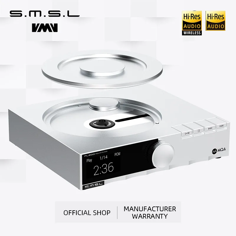 SMSL PL200 고해상도 클래스 CD 플레이어 디지털 오디오 MQA DAC AK4499EX Bluetooth 1000mW/32Ω 동축 광 출력(원격 제어 포함)