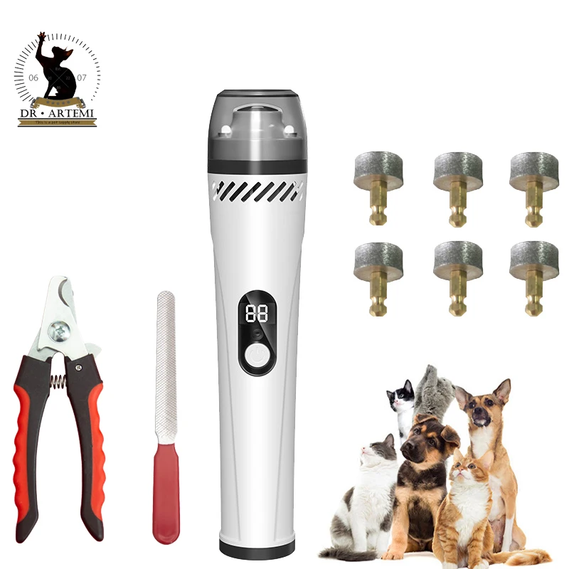 LED 3-Speed USB Charging Dog Nail Grinders Quiet Electric Dog Cat Paws Nail Grooming Trimmer Tools Rechargeable Pet Clipper
