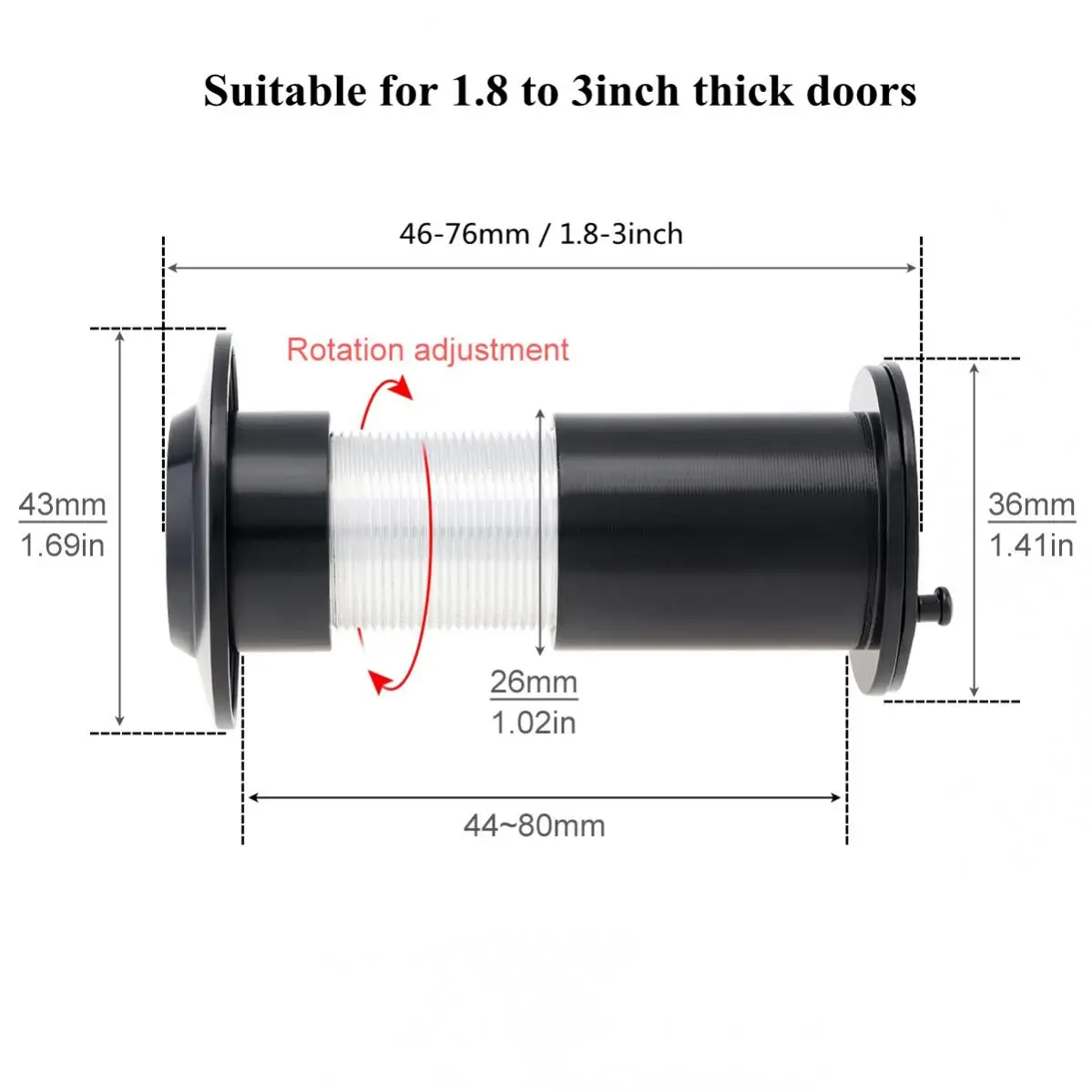 Liga de 200 graus com rotação Privacidade Cover Door Viewer Peephole para Home Office Hotel 1, 8 polegadas a 3 polegadas Portas Espessura Porta