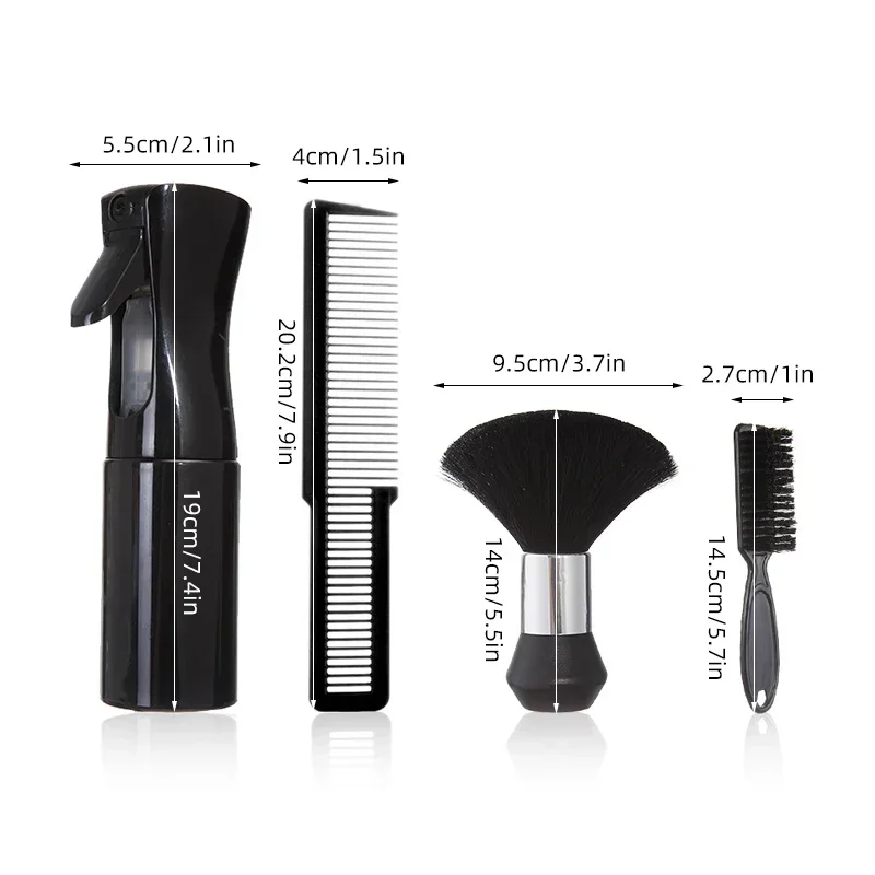 4pcs Professional Barbershop Tools Spray Bottle Comb Nylon Bristle Beard Brush Hair Cleaning Brush Salon Styling Accessories