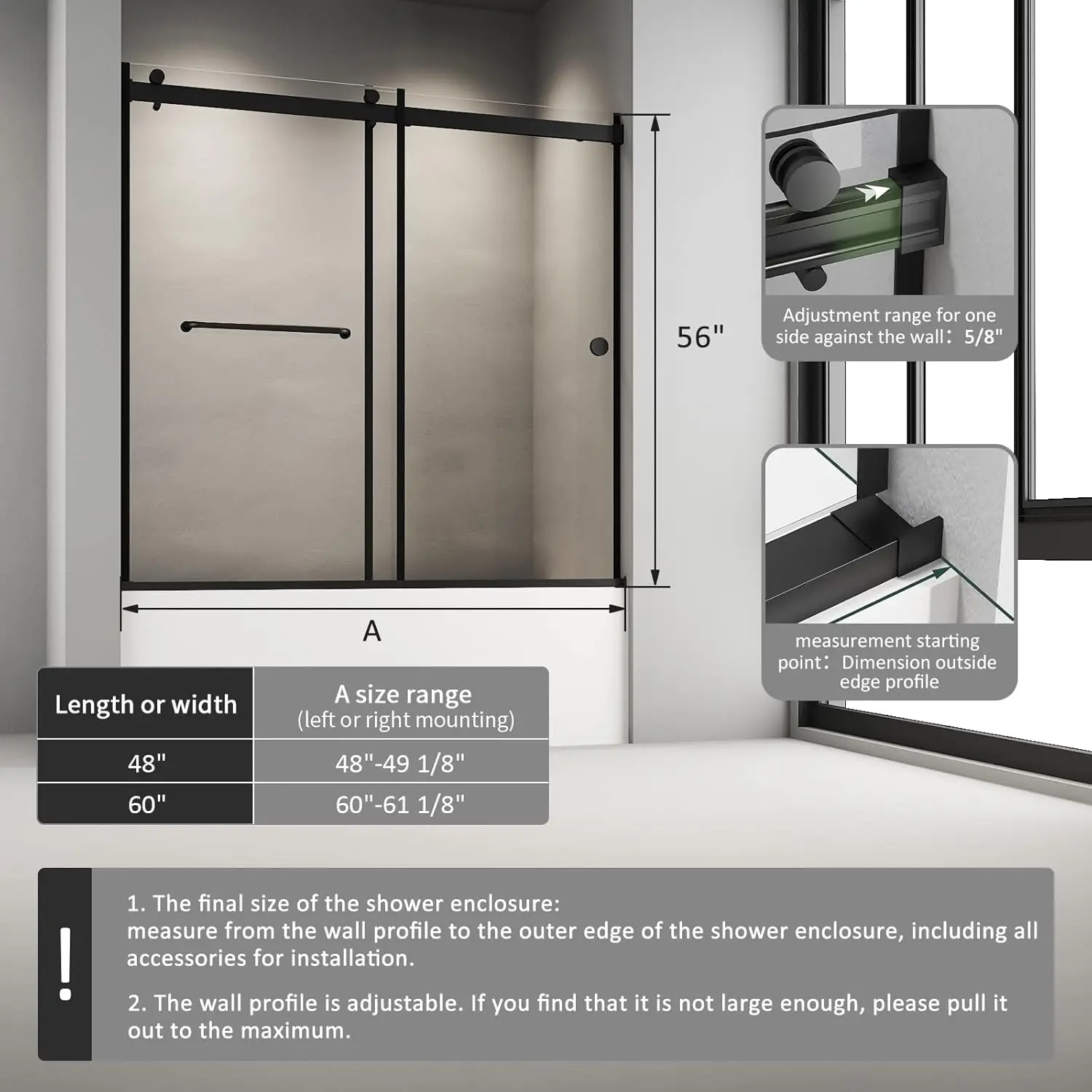 Bathtub Sliding Door, 60"" W X 56"" H Tub Shower Door, Bathtub Door, Bathtub Glass Door Bathtub Double Sliding Shower Door 5