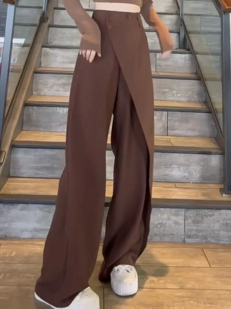 Irregular Patchwor Pants Women Casual Full Length Solid Wide Leg Pants Fashion 2024 Women Straight Trousers pantalones de mujer