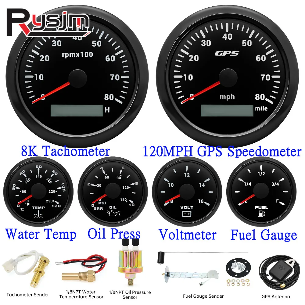 6PCSGaugeSet4PCSSensorSetCar85mm80MPH80KMHGPSSpeedometer