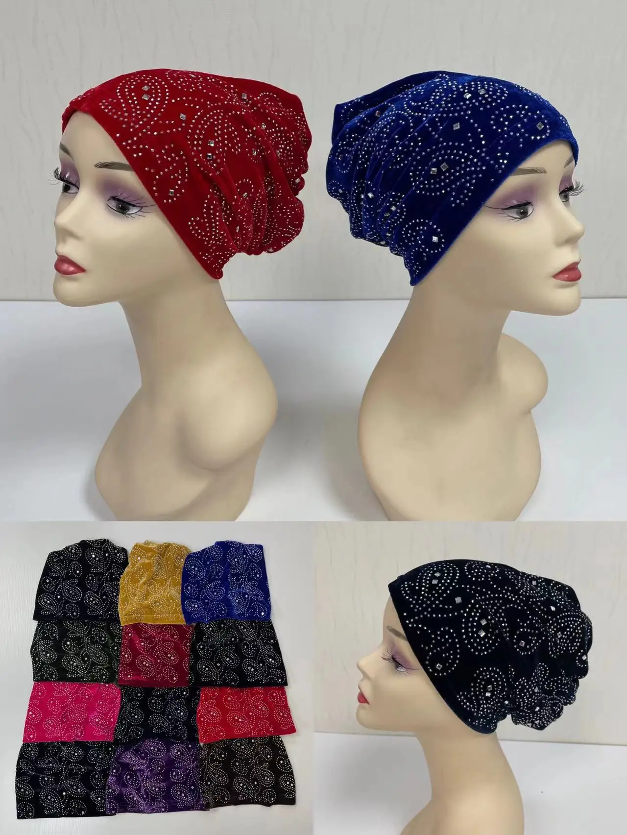 

New Muslim Headdress Turban Cap For Women Velvet inner hijabs bonnet arab wrap head hijab Headwear caps Islamic 12pcs/pack