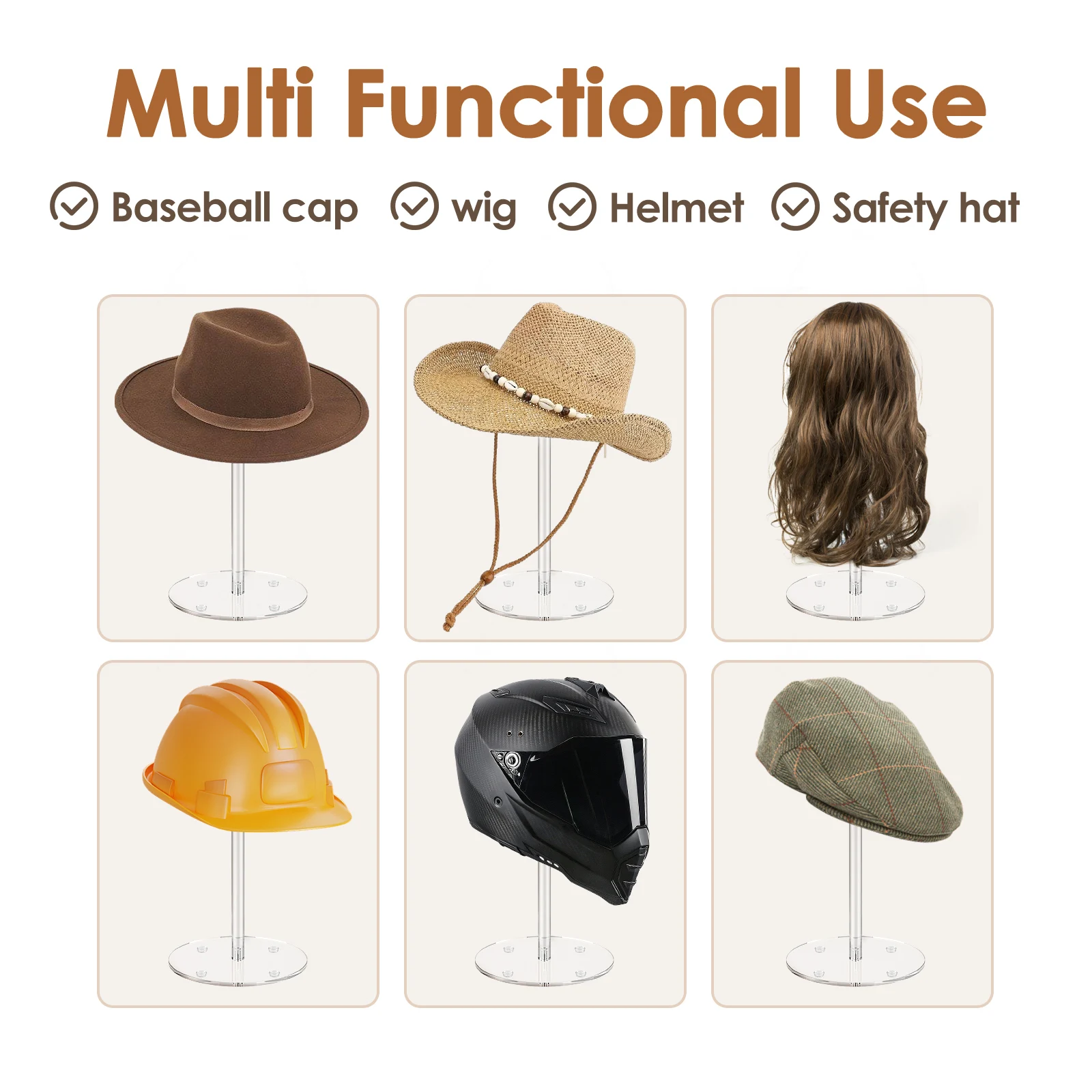 40cm Hat Display Stand Acrylic Clear Domed Baseball Cap Holder with Round Base Wig Display Rack Tabletop Organizer Storage Rack