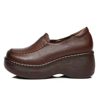 DRKANOL New Spring Women Loafers Genuine Cow Leather Slip-On Platform Casual Shoes Women Wedges Heel Retro Style Handmade Shoes 2