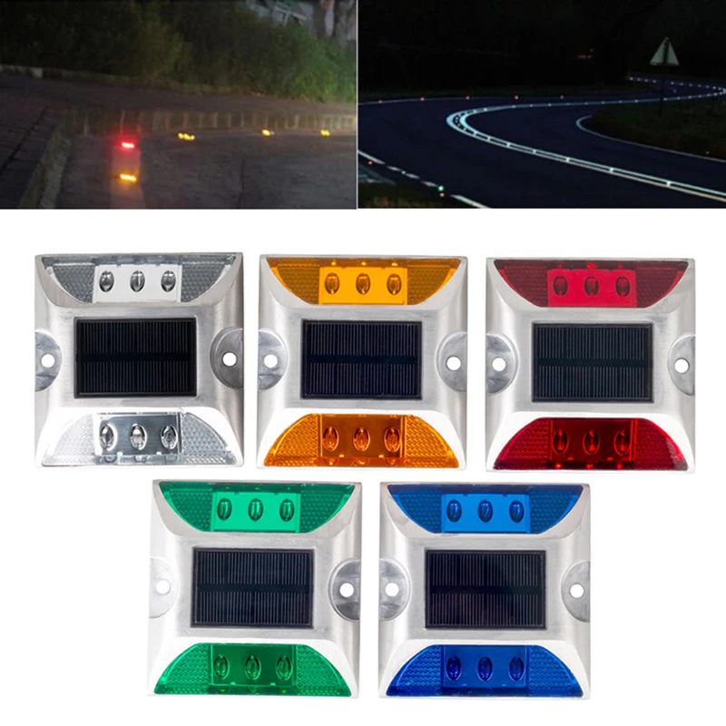 Solar Reflector Road Lights Flashing Blinking Stud Led Parking Light Street Light Aluminum Flashing Spike Anchor Two-sided