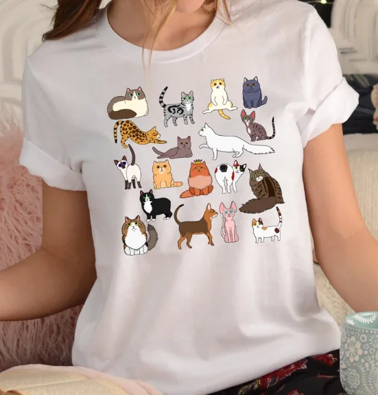 Doodle Cat Butt Theme Shirt, Cat 100% cctton Fashion T shirt Streetwear Harajuku goth y2k Short Sleeve Top Tees Drop Shipping