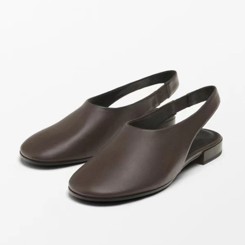 New Spring Summer Low-heel Women Sandals Fashion Hollow Slingback Pumps Genuine Leather Office Lady Working Shoes Woman