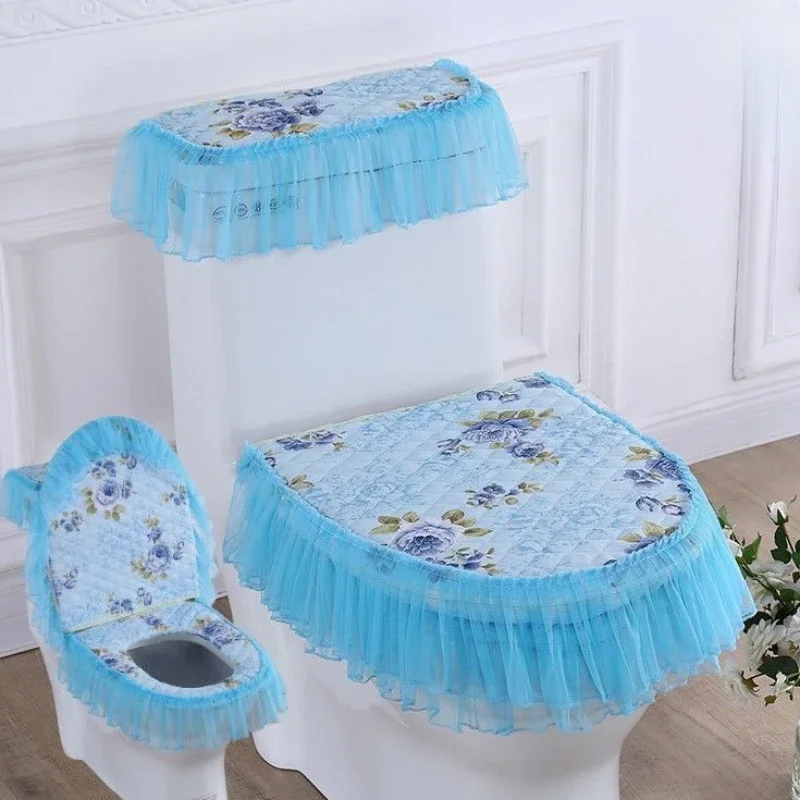 3 Piece Set Lace Toilet Cushion Detachable Toilet Cover Cloth Dust Cover Seat Cushion Home Decoration