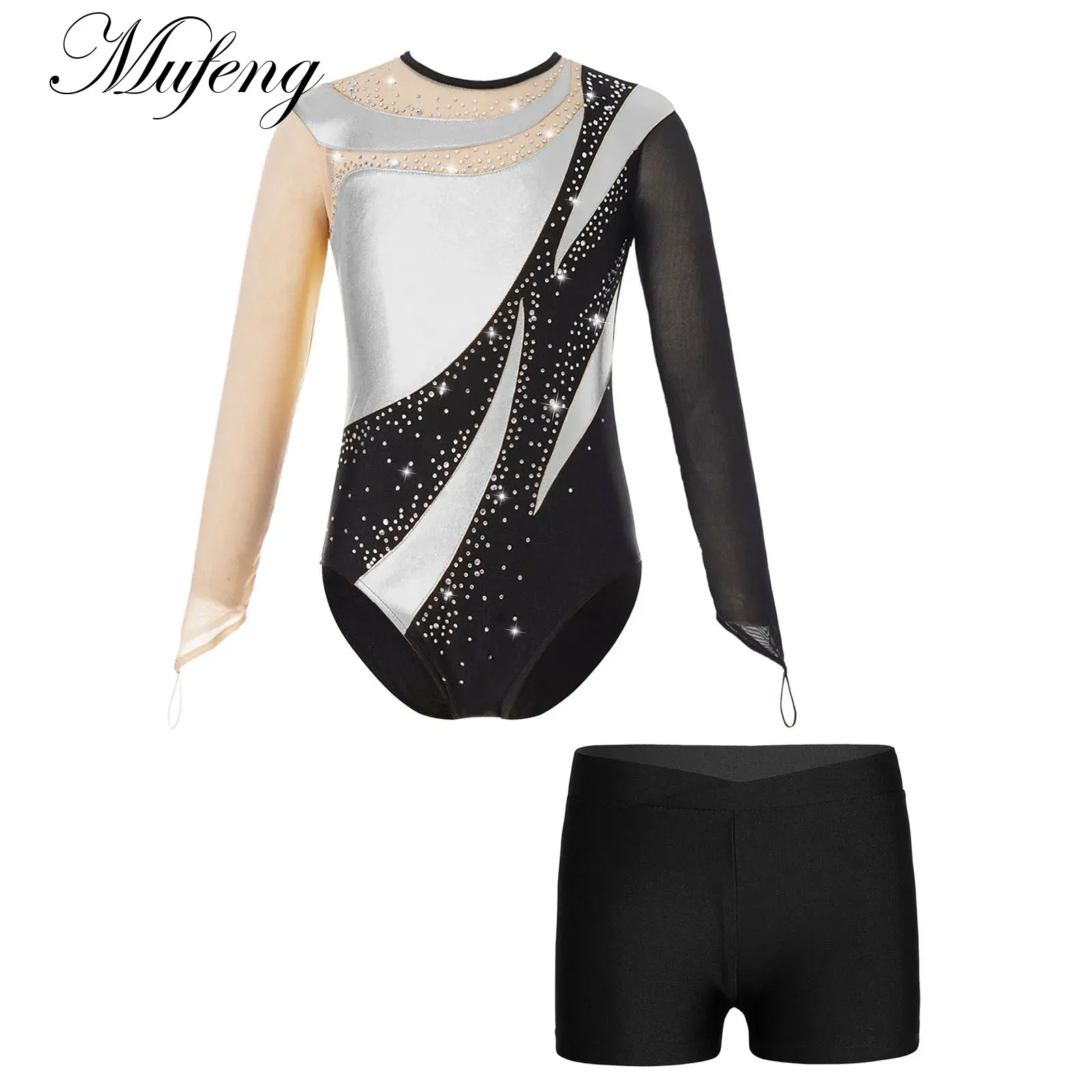 

Kids Patchwork Gymnastics Leotard Bodysuit Long Sleeve Dancewear Sets Ballet Outfit for Girls Children Figure Skating Jumpsuit