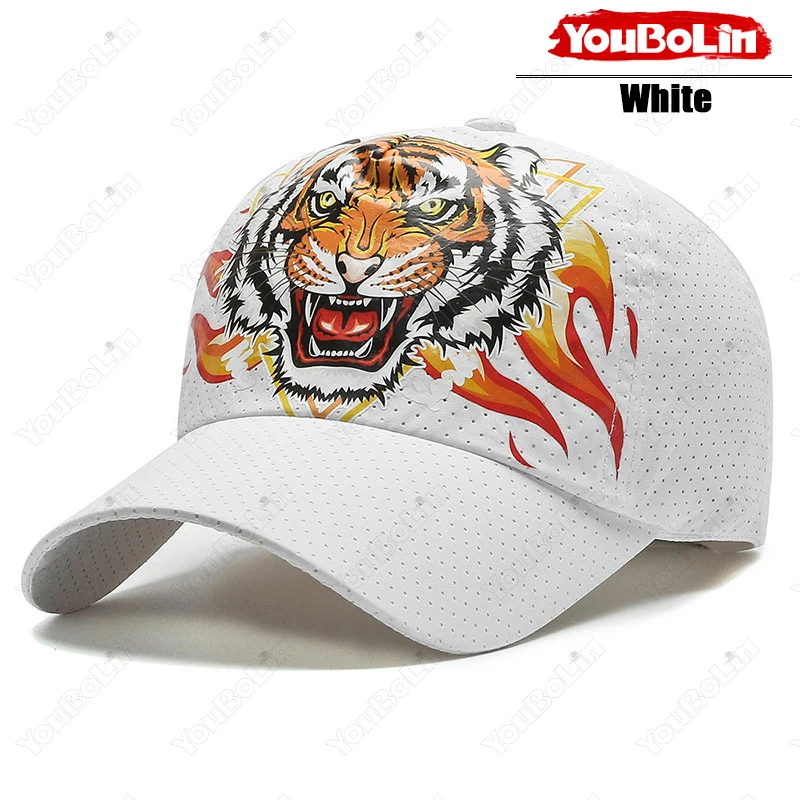 Outdoor Tiger Face Baseball Cap, Summer Quick-Dry Fabric, Mesh & Perforated Design, Ethnic Print Sun Protection Hat_voghion.com