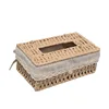 Grass Woven Tissue Box Drawstring Box Living Room Napkin Box Creative Fabric Extraction Solid Wood Tissue Storage Box 2