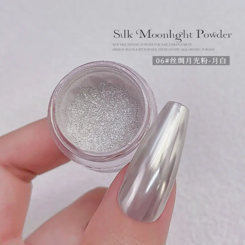 Silk Moonlight Magic Mirror Powder Glitter Metallic Effect Nail Rubbing Dust Fairy Chrome Nail Art Powder Cotton swab 6Colors Nail Powder Nail Glitter Nail Pigment Nail Decoration