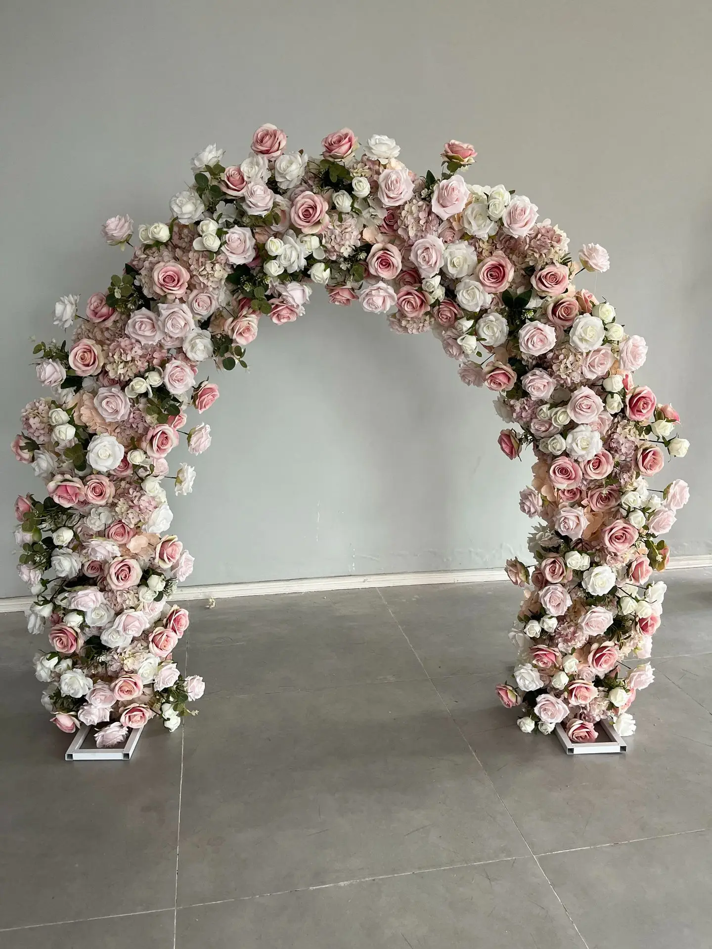 Description Picture 4 of itemLuxury Curved Arched Flowers Wedding Backdrop Flower Pink Rose Hydrangea Greenery Floral Arrangement Decor Arch Frame Party Prop
