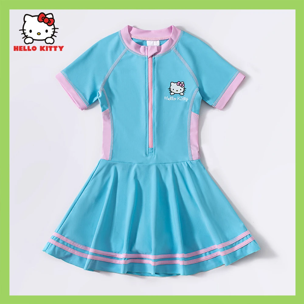 

Sanrioed детский купальник Hello Kitty аниме кавайная профессиональная тренировка Быстросохнущий солнцезащитный Купальник костюм для девушек односекционное платье