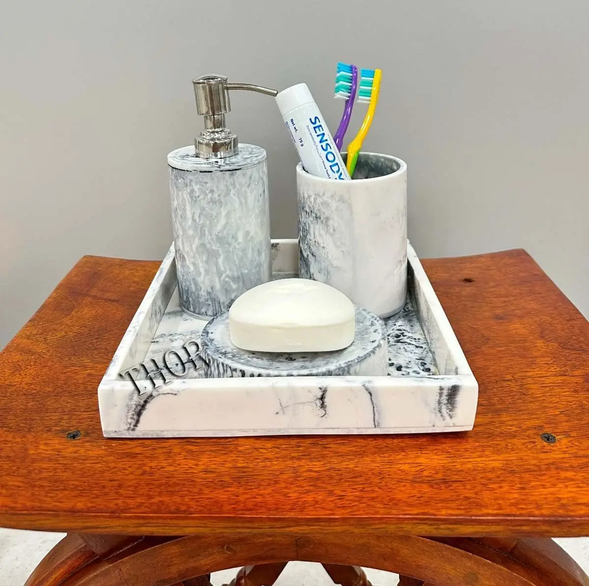 Vanity Countertop Accessory Set with Bathroom Toothbrush Holder Set Soap Dispenser Tumbler Soap Dish for Bathroom Home Decor