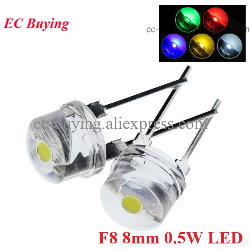 MASUNN 20 Pezzi LED 8mm A Cappello Di Paglia – Assortiti (Rosso, Verde, Giallo, Blu, Bianco) – 17/19mm – Super Luminosi - 2