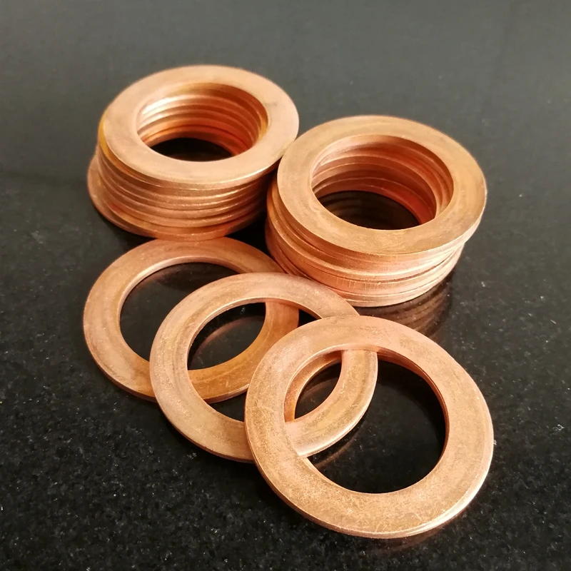 pack of 5 solid copper M10 Copper Crush Washer 10mm ID by 14mm OD by 1mm thick 