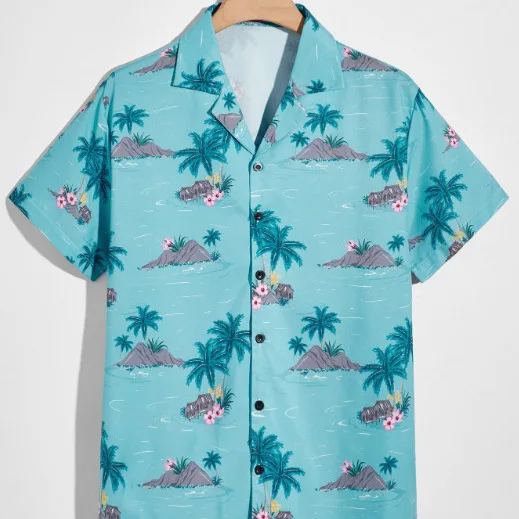 

Men's Hawaiian Shirt Lapel Button Fashion Printing Short Sleeve Flower Shirt Retro Baggy Summer Holiday Beach Shirt Tops Teenger