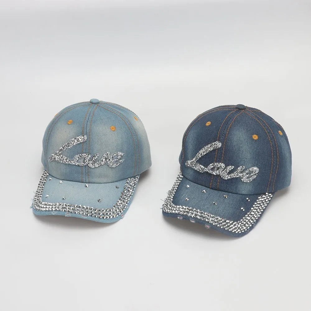Denim Cap Women's Hats Summer Baseball Cap Rhinestone Love Snapback Sunshade Casual Vintage Bone Casquette Gorro
