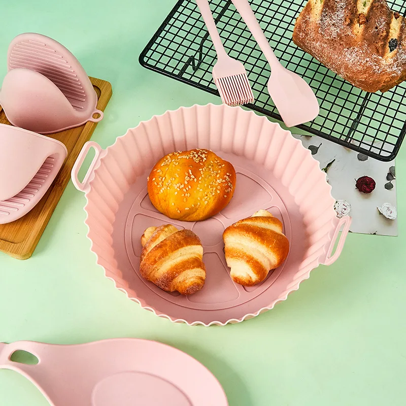 Silicone Basket Pot Tray Airfryer Liner For Air Fryer Reusable Container Accessories Pan Baking Mold Canister Shape Protector