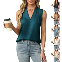 Women's Imitation silk Sleeveless Vest Top Summer Comfortable breathable V-Neck Shirt Tank Top Fashion Solid Color Elegant vest - Image 6