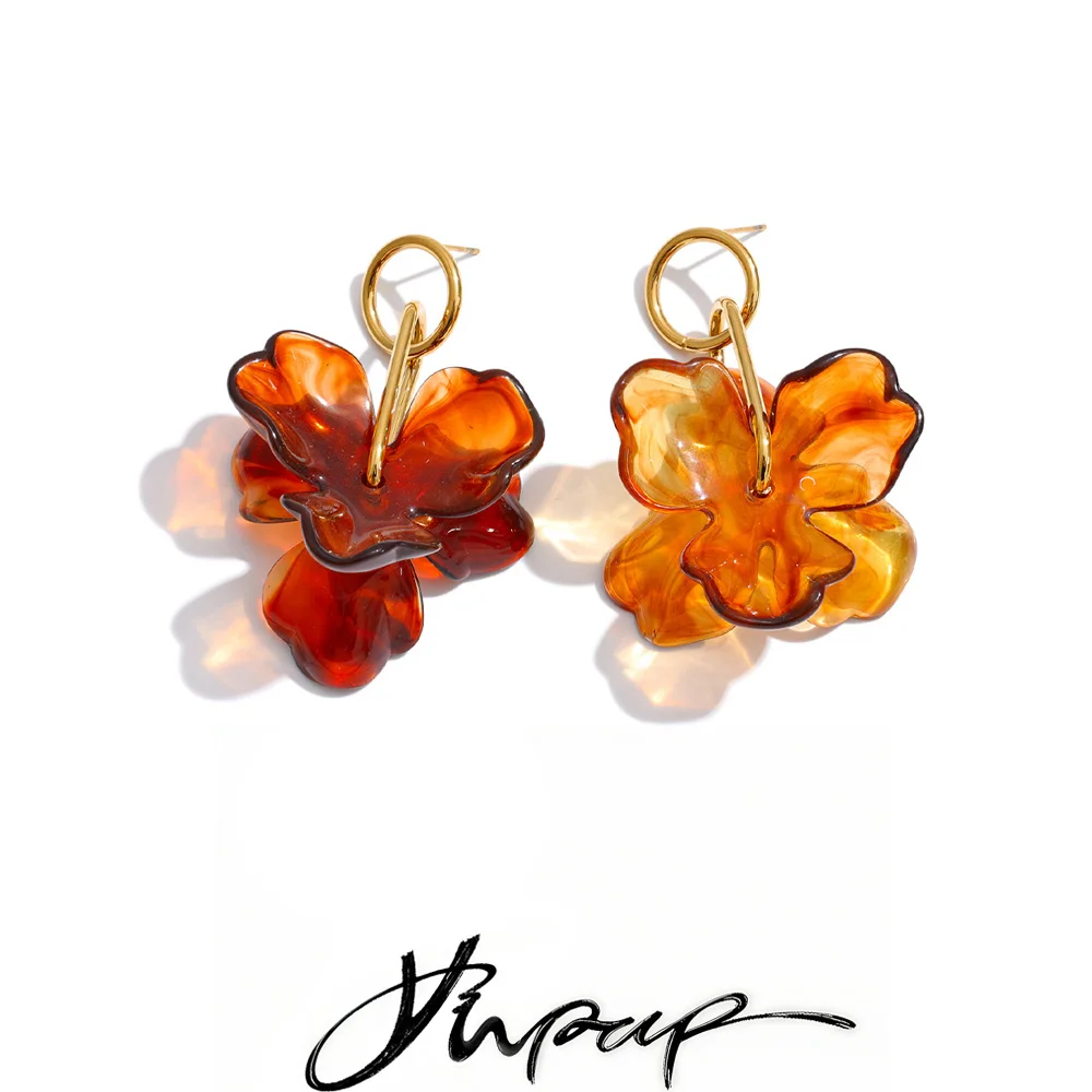 Yhpup 3 Color Resin Flower Drop Dangle Earrings Women Stainless Steel