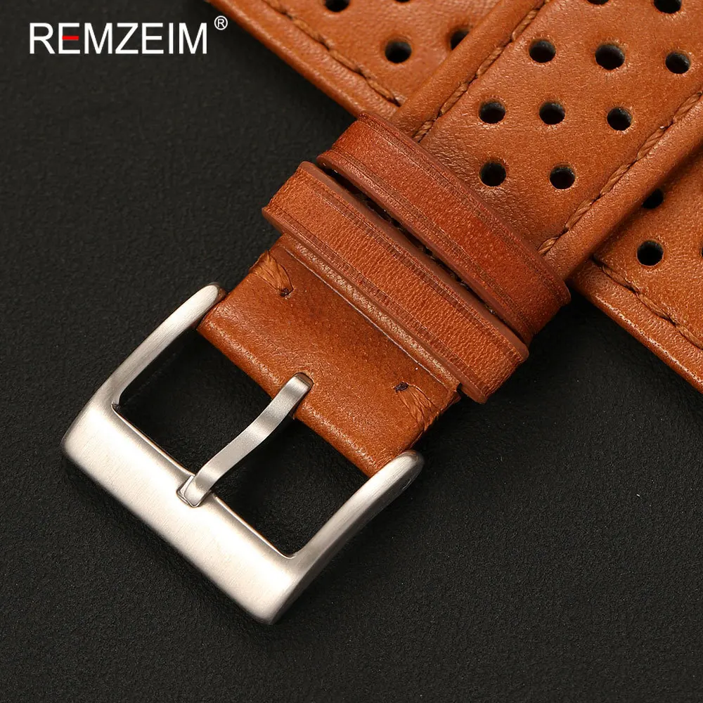 Men's Retro Genuine Calfskin Leather Watch Band - Breathable & Comfortable Replacement Strap