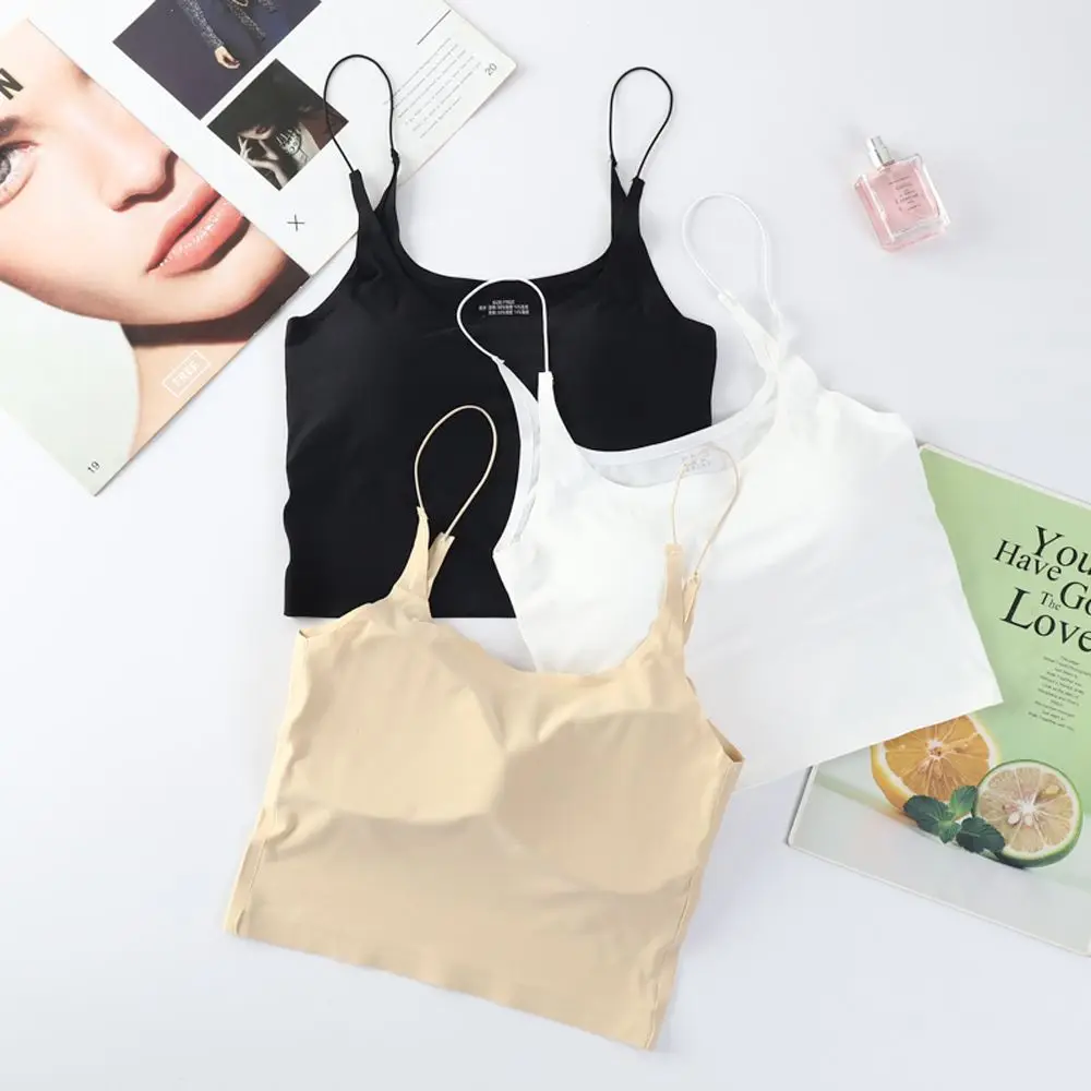 

Breathable All-in-one Chest Wrap Ice Silk Chest Pad Solid Color Seamless Bras Women Camisoles Sexy Tanks Bralette Crop Top