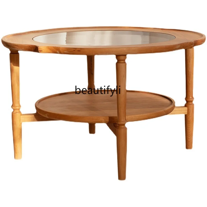 

yj Solid Wood Japanese Style Coffee Table Small Apartment Log Cherrywood Sofa round Coffee Table Living Room Small Tea Table