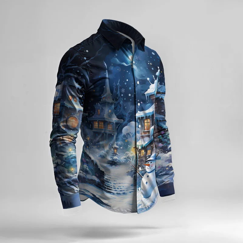 2025 Fashionable Spring Summer Men Shirt Set Christmas Print Fashion Gingerbread Man Two Piece Set Mens Snowman Lightweight_voghion.com