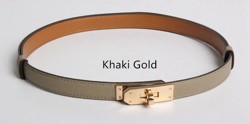 Khaki Gold Luxury High-Quality Women's Genuine Leather 1.8cm Wide Belt