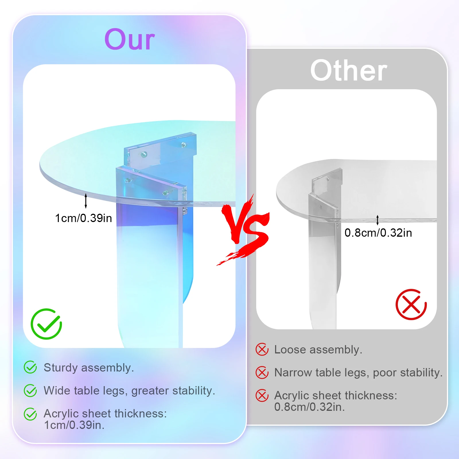 Round Square Acrylic Coffee Table Modern Accent Acrylic End Table Iridescent Modern Chic Desk Transparent for Office Home Decor