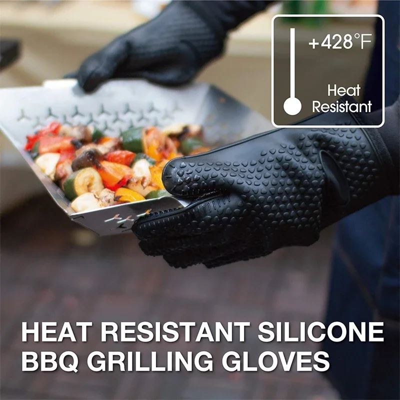 2pcs Food Grade Thick Heat Resistant Silicone Glove BBQ Grill Gloves Kitchen  Barbecue Oven Cooking Mitts Grill Baking Gloves - AliExpress