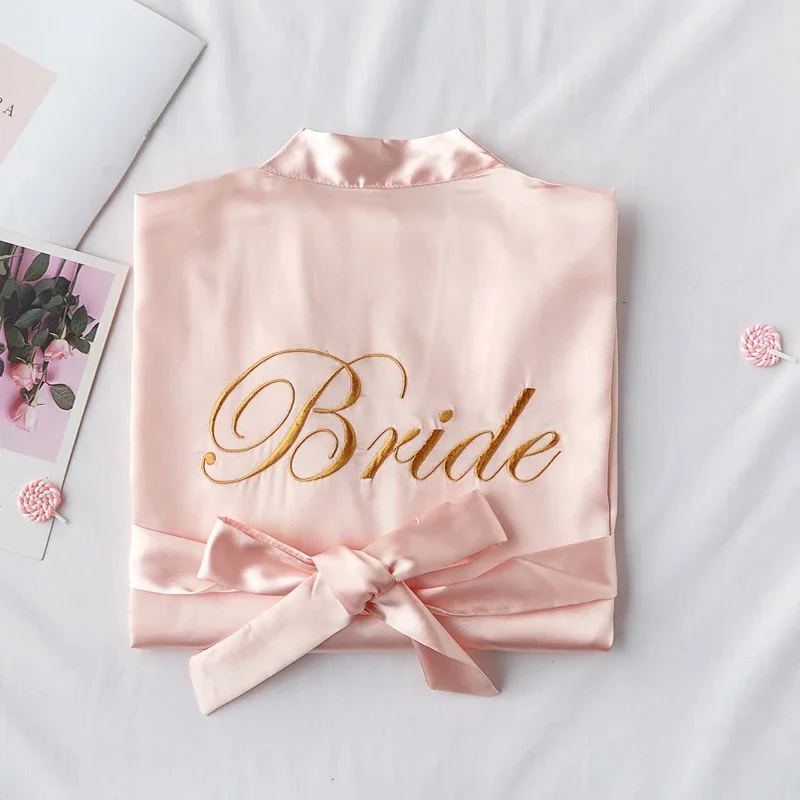 White Bride Bridesmaid Embroidery Robe Womens Wedding Kimono Sleepshirts Pajamas M-XL Spring Nightgown Bath Gown Sleep Sleepwear