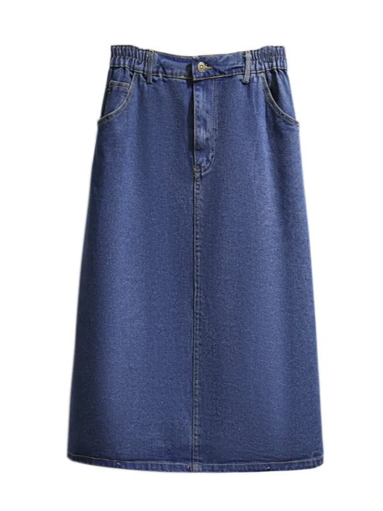 

Fashion Women Spring Autumn Jean Skirts Femme Elastic High Waist A-line Slim Denim Skirt Jean Skirts For Ladies