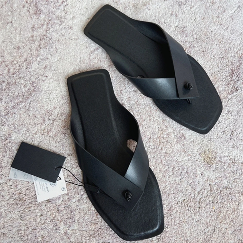 

Dave&Di French Shoes Women's Office Ladies Fashionable Elegant Leather Slippers Casual Flip Flops For Summer