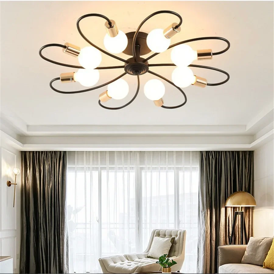 

Creative LED E27 Ceiling Chandelier Lights Wrought Iron 6/8 Heads Black Gold Ceiling Lamp for Living Room Bedroom Home Lightings