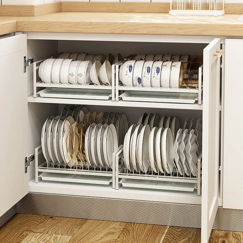 Kitchen Cabinet Organizer Rack Bowl and Plate Storage Dish Racks Cabinet  Small Cabinet Built-in Rack Kitchen Bowl Rack Drain