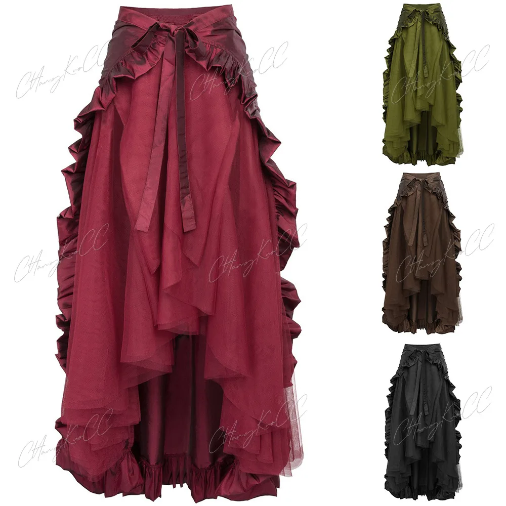 

Victorian Pirate Sash Skirts Women Chic Gothic Punk Ruffled Bustle Long Skirt Medieval Rococo Style Dress Steampunk Vestido