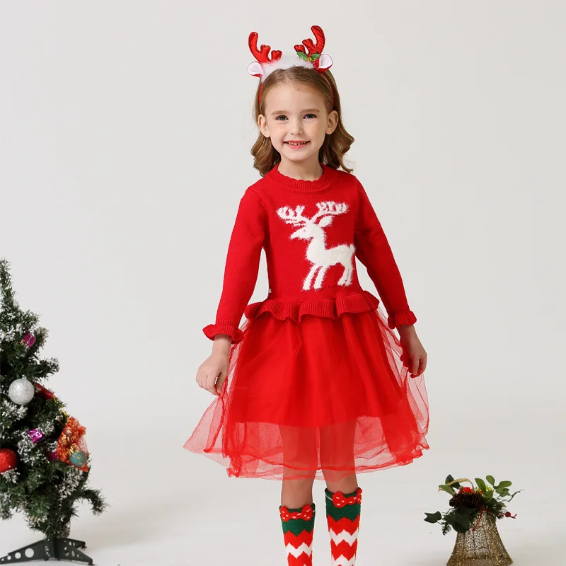 thumbnail image 5 of Vestido de una pieza para niñas, vestido de princesa de malla navideña, vestido de tutú tejido, vestidos de fiesta familiares de Año Nuevo de 3 a 8 años, 5 of 5