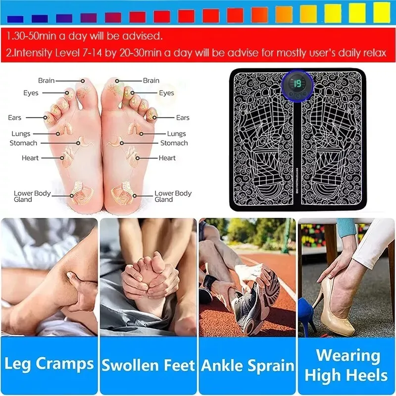 Electric Foot Massager Pad with 8 Modes and 19 Levels for Relaxation