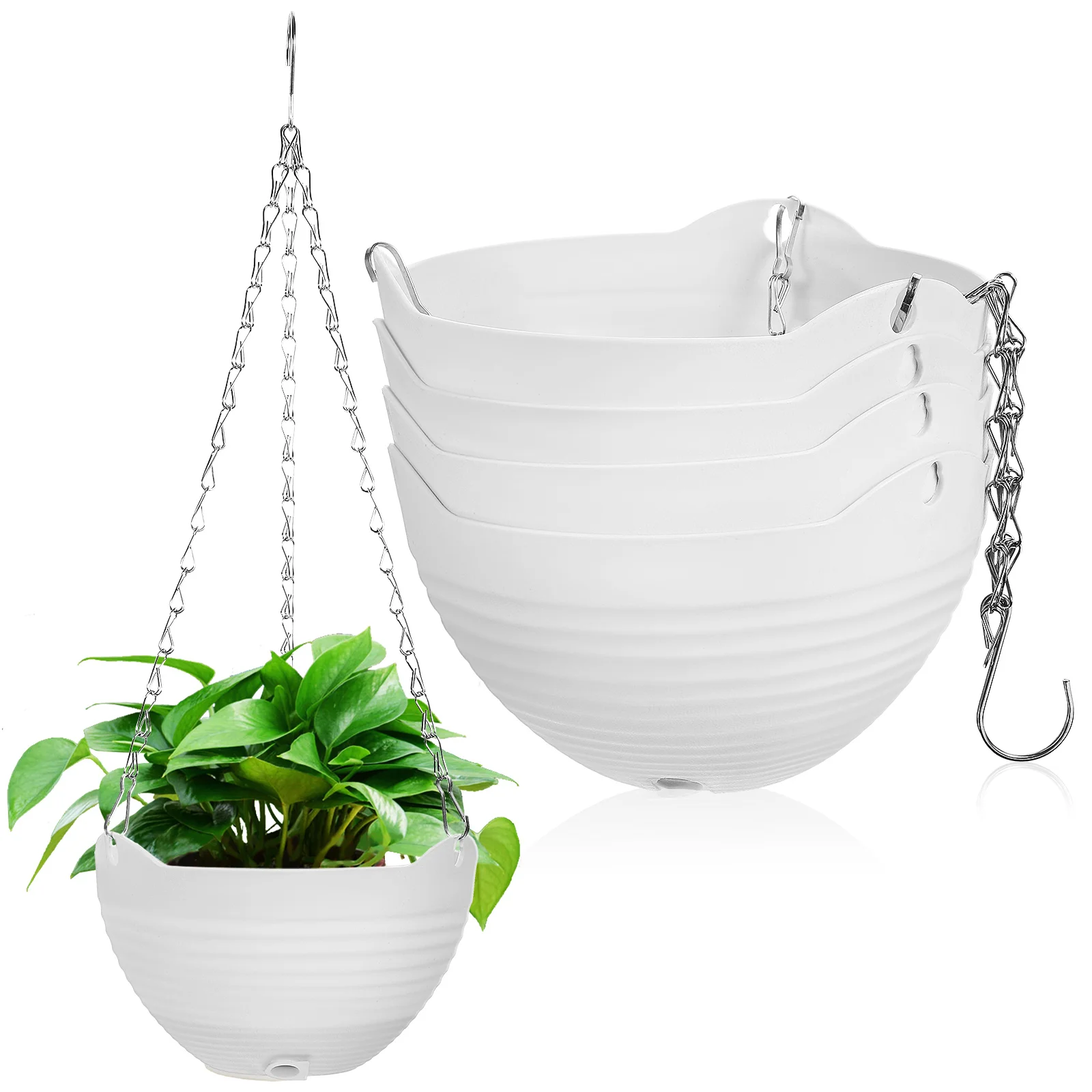 

4 Pcs Plastic Hanging Flower Plant Pots Chains Basket Planters Plant Containers for Balcony Porch Garden