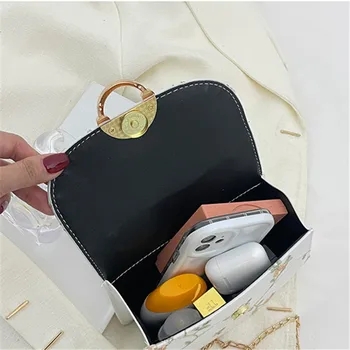 حقيبة يد عصرية من اللؤلؤ للنساء، حقيبة كتف مفردة بسلسلة من الدانتيل، حقيبة مربعة صغيرة من الجلد الصناعي للاستخدام اليومي 6