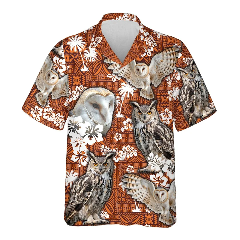 thumbnail image 1 of Camisa hawaiana con estampado 3D de búho misterioso para hombre, blusa con estampado de animales salvajes, camisetas Aloha unisex de verano, camisetas con solapa y mangas cortas, 1 of 5