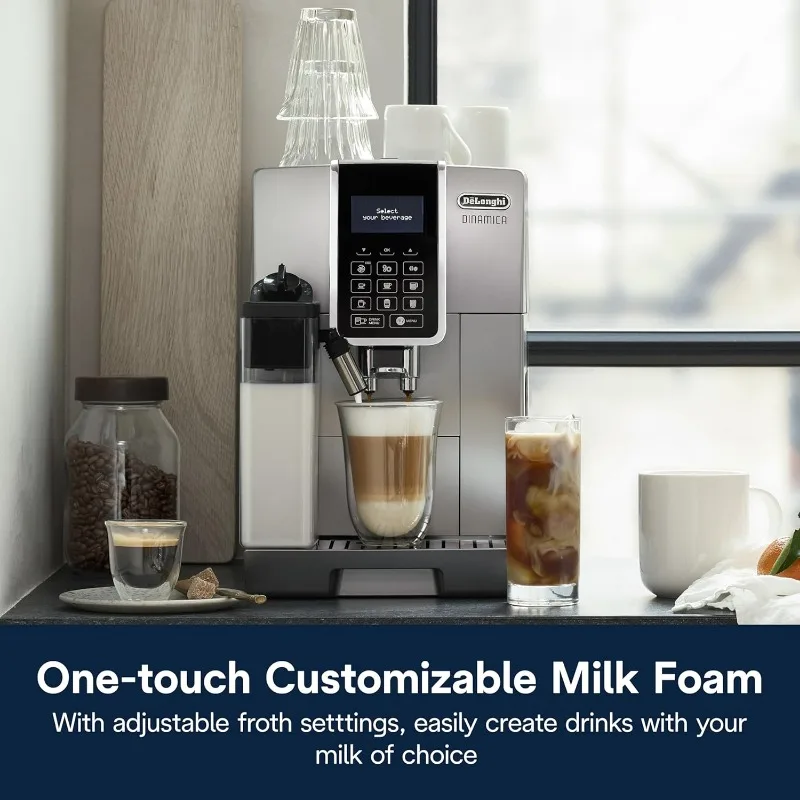 De'Longhi Dinamica LatteCrema Espresso Machine with Automatic Milk Frother for Latte, Cappuccino, Built-in Grinder, Silver 4